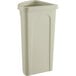 A beige Lavex corner round trash can with beige lid.