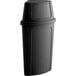 A black plastic Lavex corner round trash can with a black push door lid.