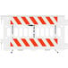 A white Plasticade barricade with white engineer grade striped sheeting on both sides.