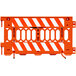 An orange Plasticade barricade with white stripes on one side.