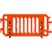 An orange Plasticade parade barricade with black legs and four holes.