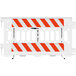 A white Plasticade Pathcade parade barricade with a white striped sign.