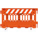 An orange Plasticade Pathcade parade barricade with white stripes on one side.