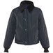 A navy RefrigiWear Iron-Tuff jacket with a fur collar and a zipper.