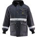 A navy RefrigiWear Iron-Tuff jacket with white reflective stripes.