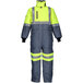 A high visibility RefrigiWear coverall in lime and gray with reflective stripes.