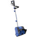 A Snow Joe 24V cordless snow shovel with a blue and black handle.
