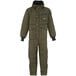 A sage green RefrigiWear coverall with hood and pockets.