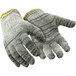 A pair of RefrigiWear lightweight glove liners with gray and yellow trim.