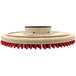 A close-up of a circular Powr-Flite tufted pad driver with red bristles.