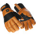 A pair of RefrigiWear warehouse gloves with black and brown leather.