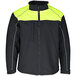 A black and lime soft shell jacket with reflective detailing.