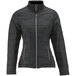 A black RefrigiWear women's quilted jacket with a zipper.