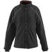 A black RefrigiWear insulated softshell jacket with a white zipper and red piping.