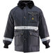 A navy RefrigiWear jacket with white reflective stripes.