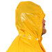 A man wearing a Tingley yellow Iron Eagle hood.