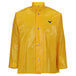 A yellow Tingley Iron Eagle rain jacket with black eagle logo.