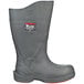A grey Tingley Flite safety boot with red soles.