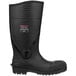 A black Tingley Pilot G2 knee boot with white text on the toe that reads "trubel"