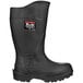 A black Tingley rubber safety boot with white text that reads "safety" on the toe.