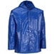 A blue Tingley Iron Eagle rainsuit jacket with a hood.