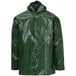 A Tingley green hooded rain jacket with buttons.