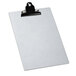 A Menu Solutions Alumitique aluminum clipboard with a black metal clip.