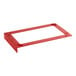 Red plastic Pan Stackers for full size stainless steel hotel pans.