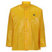 A yellow rain jacket with a black eagle logo.