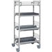 A grey metal Cambro Camshelving Premium combination drying rack with 1 vented shelf, 1 vertical shelf, and 2 angled shelves.