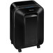 A black Fellowes Powershred LX200 micro-cut shredder with wheels.