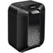 A black Fellowes Powershred LX45 paper shredder with a transparent window.