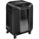 A black Fellowes cross-cut shredder with a clear window.