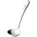 A close-up of a Libbey stainless steel soup ladle with a silver handle.