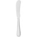 A silver butter knife with a black and silver handle.