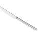 A silver steak knife with a white handle.