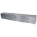 A long silver stainless steel cabinet with hinged doors.