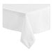 A Choice white rectangular table cover with a hemmed edge on a white table surface.