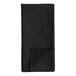 A black folded cloth napkin on a white surface.
