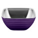 A purple bowl with silver rim.