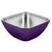 A purple square Vollrath serving bowl with a stainless steel double wall.