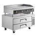 A Cooking Performance Group stainless steel countertop griddle with a refrigerated base.