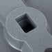 A close up of a navy blue Cambro end table with a square hole in the surface.