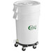 A white vegetable crisper bin with wheels and a lid.