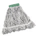 A Lavex blue and white rayon blend wet mop head with a white headband.