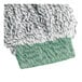 A close-up of a blue and white Lavex wet mop head.