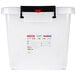 An Araven white translucent plastic food storage box with a black handle.