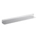 A white rectangular shelf with silver metal brackets.