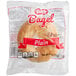 An individually wrapped Burry plain pre-sliced bagel with a red label.