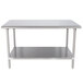 An Advance Tabco stainless steel work table with undershelf.